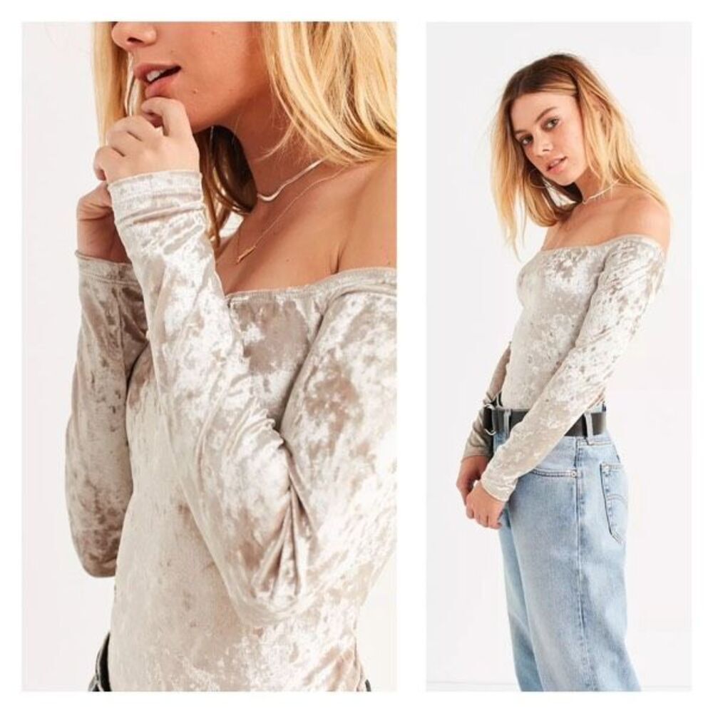 Urban Outfitters Cream Velvet Off-Shoulder Blouse